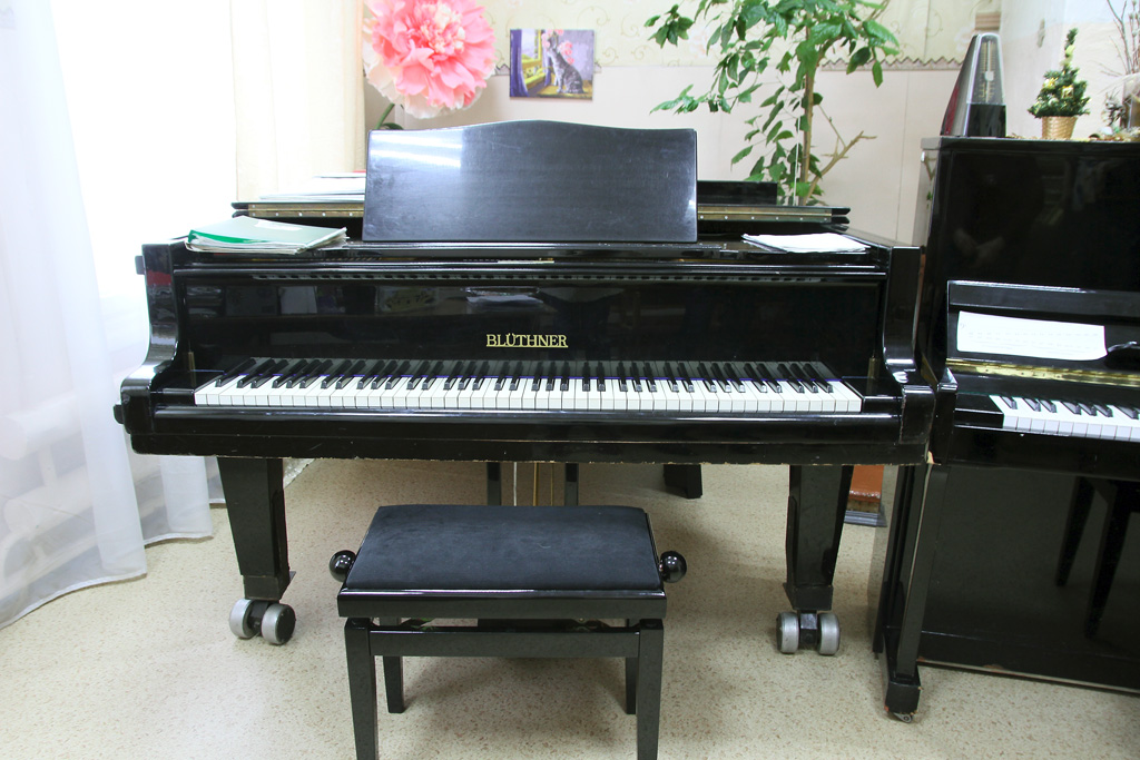 Большой концертный рояль «Блютнер». Его длина 3,7 метра, а вес — 700 килограммов