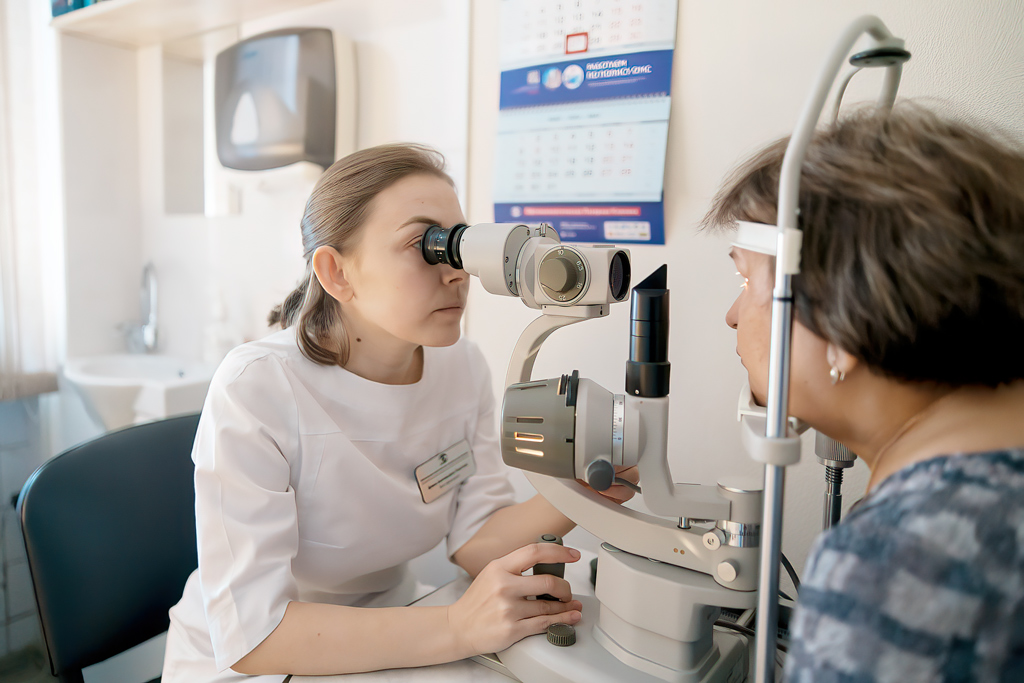 Врач-офтальмолог Ирина Решетова проводит диагностику